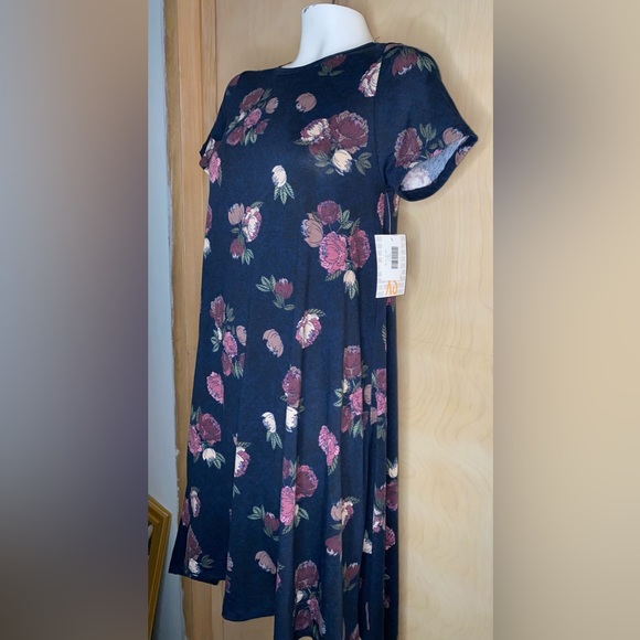 LuLaRoe Carly Dress Navy Blue  Purple Floral Size XS NWT - Picture 2 of 14